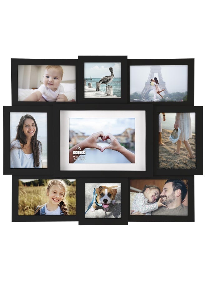 9-Opening Collage Picture Frame  Made To Display One  1  5  X 7   Two  2  4  X 4  And Six  6  4  X 6   Black