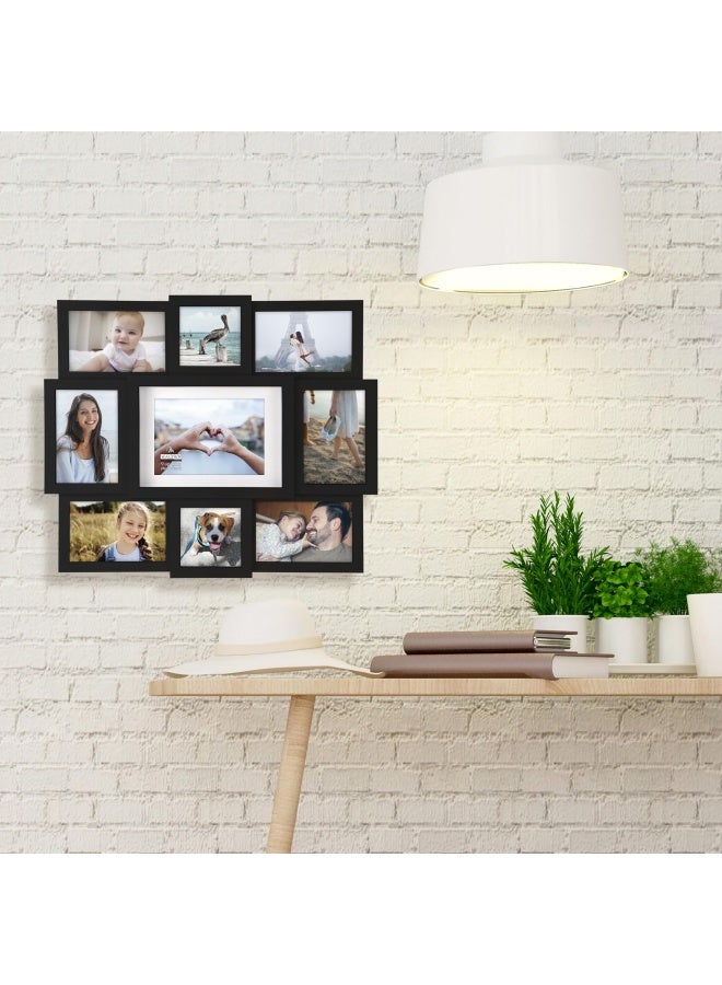 9-Opening Collage Picture Frame  Made To Display One  1  5  X 7   Two  2  4  X 4  And Six  6  4  X 6   Black