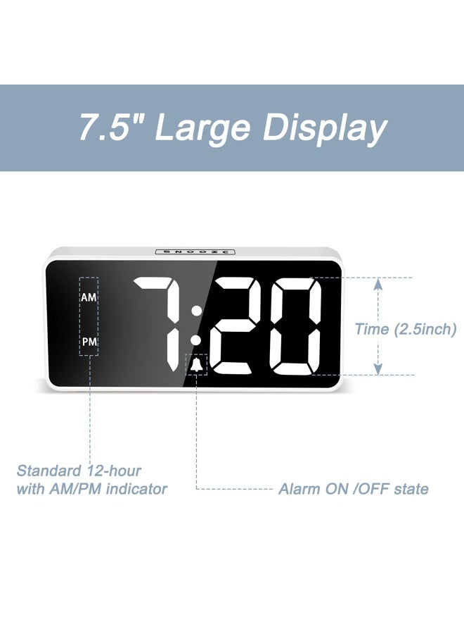 Led Digital Alarm Clock With Usb Port For Phone Charger White 9In Large