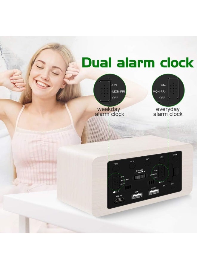 Mosito  Digital Wooden Alarm Clock with Wireless Charging  0-101  Dimmer  Dual Alarm  Weekday Weekend Mode  Snooze  Wood LED Clocks for Bedroom  Bedside  Desk  Kids  White