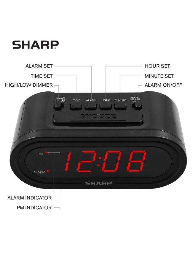 Digital Alarm with AccuSet - Automatic Smart Clock  Never Needs Setting - Great for Seniors  Kids  and Everyone who Doesn t Want to Set a Clock  Black Case with Red LEDs