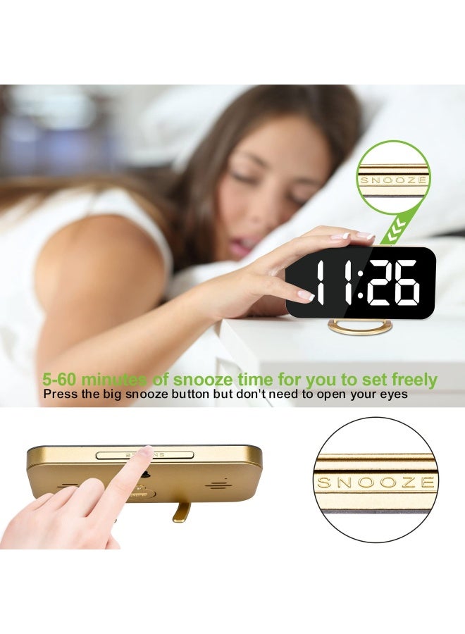 Digital Alarm Clock Led And Mirror Desk Clock Large Display With Dual Usb Charger Ports 3 Levels Brightness 12/24H Modern Electronic Clock For Bedroom Home Living Room Office Gold