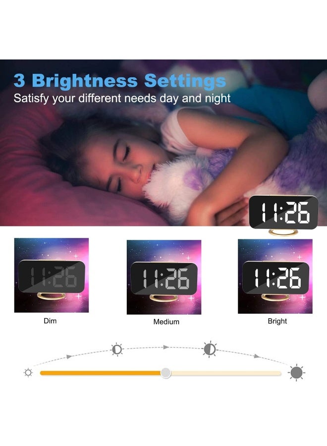 Digital Alarm Clock Led And Mirror Desk Clock Large Display With Dual Usb Charger Ports 3 Levels Brightness 12/24H Modern Electronic Clock For Bedroom Home Living Room Office Gold