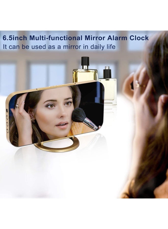 Digital Alarm Clock Led And Mirror Desk Clock Large Display With Dual Usb Charger Ports 3 Levels Brightness 12/24H Modern Electronic Clock For Bedroom Home Living Room Office Gold