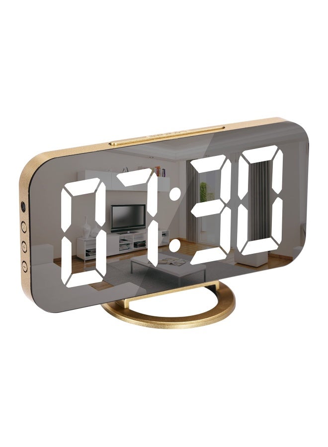 Digital Alarm Clock Led And Mirror Desk Clock Large Display With Dual Usb Charger Ports 3 Levels Brightness 12/24H Modern Electronic Clock For Bedroom Home Living Room Office Gold