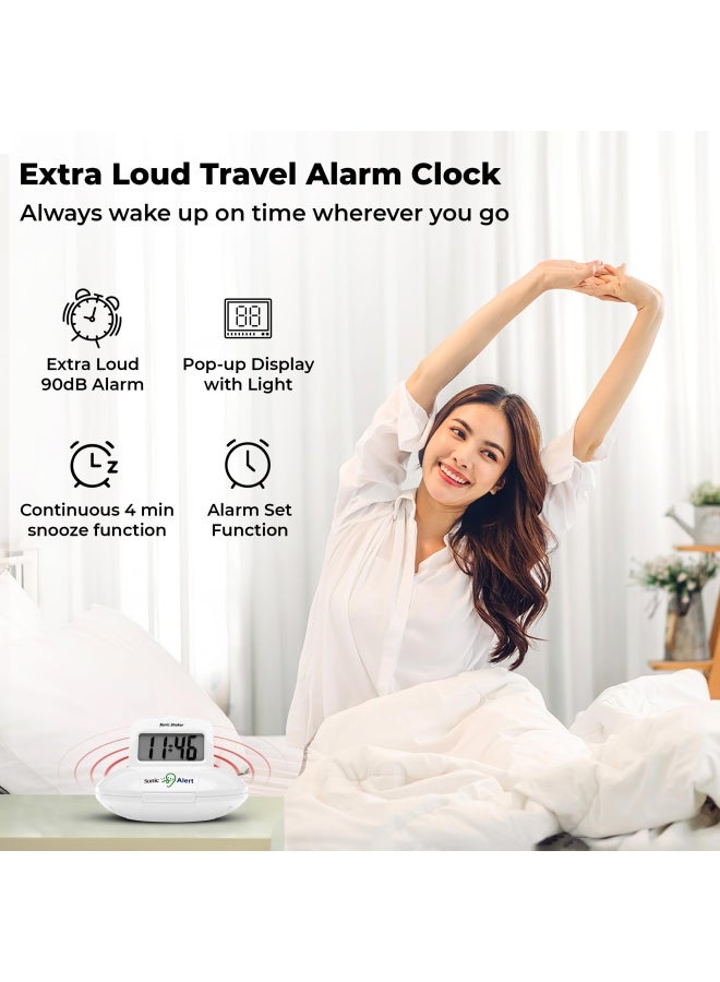 Geemarc SBP100 - Extra Loud Travel Alarm Clock with Snooze Function - Battery Operated - For the Hard to Wake  Hard of Hearing and Deaf - UK Version