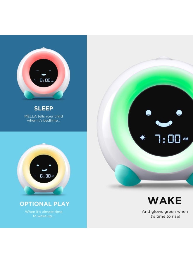 LittleHippo Mella Ready to Rise Childrens Sleep Trainer Night Light Sound Machine and OK to Wake Alarm Clock for Toddlers and Kids  Arctic Blue