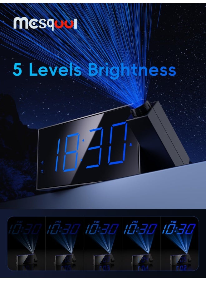 Projection Clock With Bed Shaker Alarm Loud Alarm Sound And Vibrating Projector Clock For Heavy Sleepers 7 Led Display And Dimmer 12 24H Dst Usb Charger Battery Backup For Bedrooms