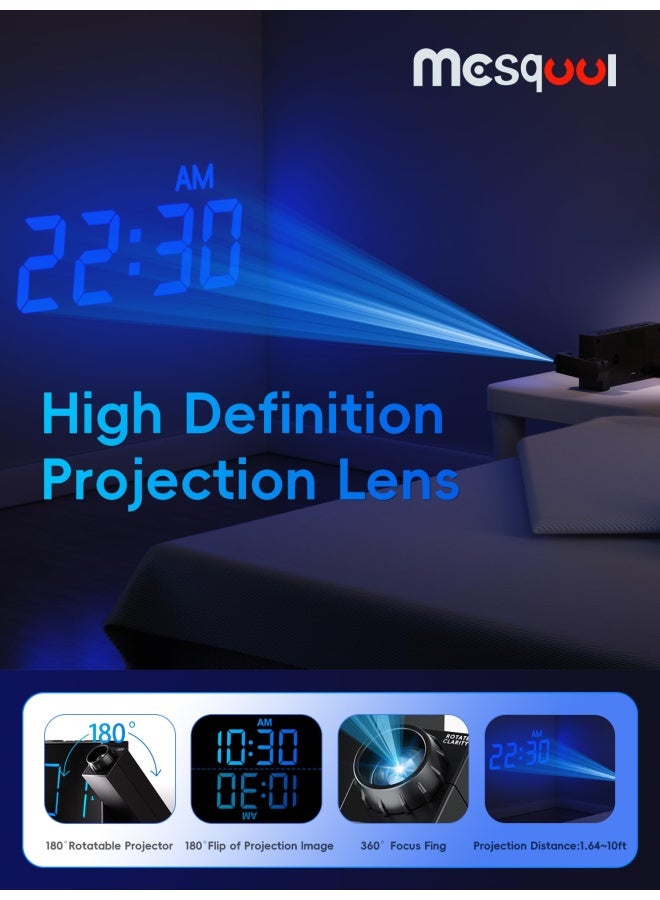 Projection Clock With Bed Shaker Alarm Loud Alarm Sound And Vibrating Projector Clock For Heavy Sleepers 7 Led Display And Dimmer 12 24H Dst Usb Charger Battery Backup For Bedrooms