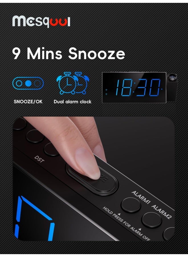 Projection Clock With Bed Shaker Alarm Loud Alarm Sound And Vibrating Projector Clock For Heavy Sleepers 7 Led Display And Dimmer 12 24H Dst Usb Charger Battery Backup For Bedrooms