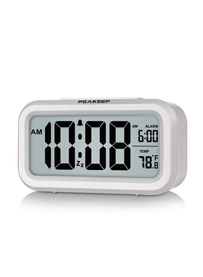 Night Light Digital Alarm Clock Battery Operated With Indoor Temperature Desk Small Clock White