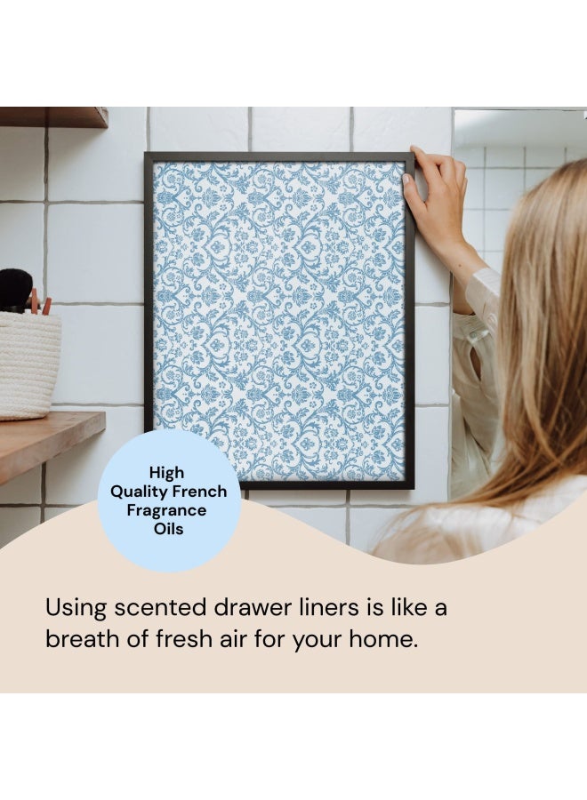 6 Scented Drawer Liners Non-Adhesive Paper Sheets For Home Closet Shelves Cabinet And Dresser Drawers - Royal Damask Print - 14 X 19 Inch Fresh Linen