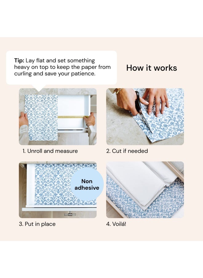 6 Scented Drawer Liners Non-Adhesive Paper Sheets For Home Closet Shelves Cabinet And Dresser Drawers - Royal Damask Print - 14 X 19 Inch Fresh Linen