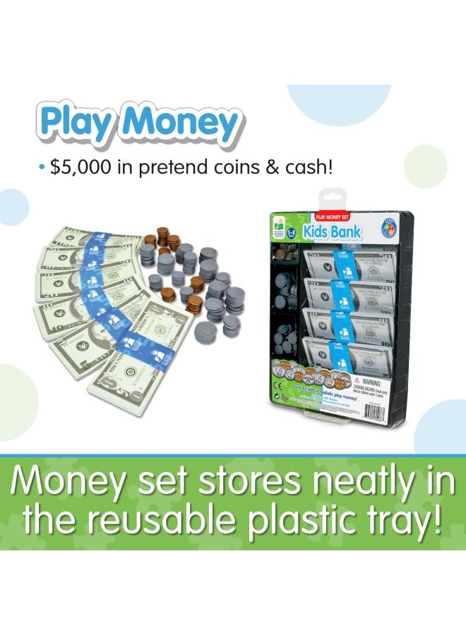 The Learning Journey  Kids Bank Play Money Set - Play Money For Kids - Over  5000 In Realistic Play Money To Build Kids Counting Skills - Ages 5 And Up - Award Winning Toys