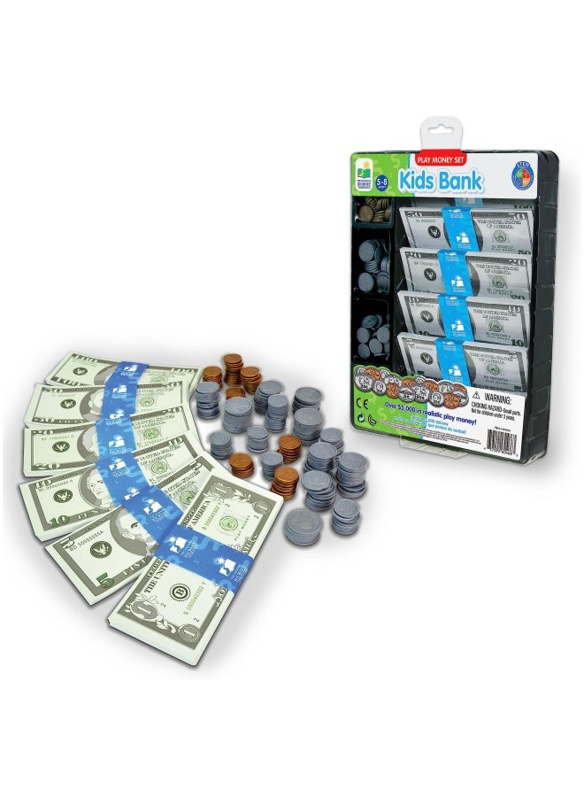 The Learning Journey  Kids Bank Play Money Set - Play Money For Kids - Over  5000 In Realistic Play Money To Build Kids Counting Skills - Ages 5 And Up - Award Winning Toys