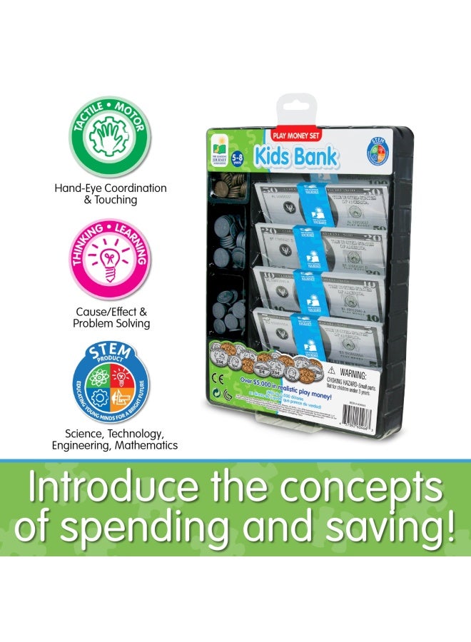 The Learning Journey  Kids Bank Play Money Set - Play Money For Kids - Over  5000 In Realistic Play Money To Build Kids Counting Skills - Ages 5 And Up - Award Winning Toys