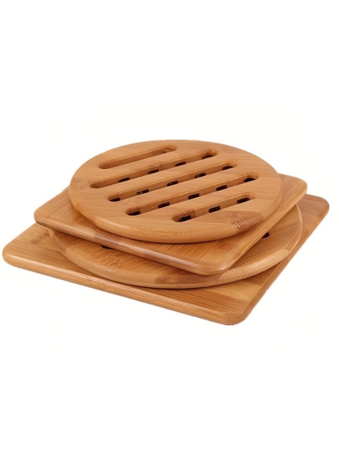 Alfto alfto  Hot Pads Trivet Table Solid Bamboo Wood Trivets for Hot Dishes and Pot with Non-Slip Pads Heat Resistant Pads Teapot Trivet 4pcs Multi Size 2 Square 2 Round