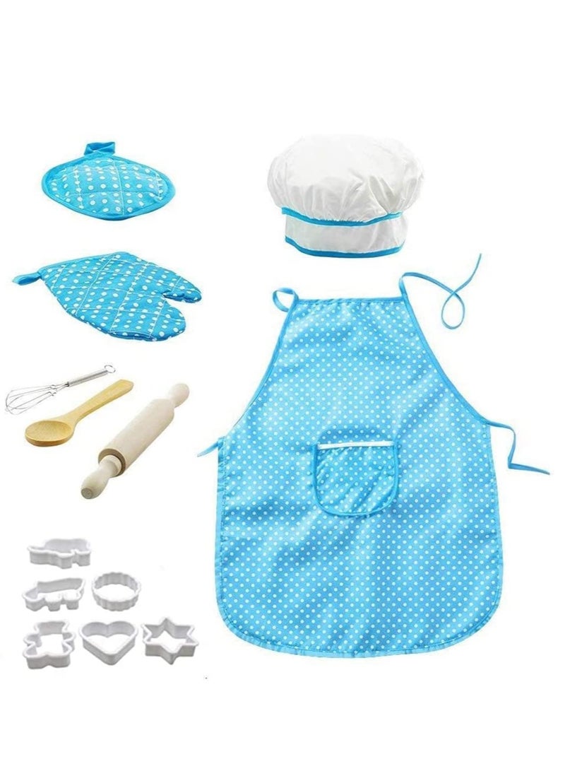 Kids Cooking and Baking Costume, Kids Chef Role Play Includes Apron for Little Boys Girls, Chef Hat, Utensils, Cake Cutter, Cooking Mitt, Cupcake Moulds for Toddler Dress Up Kids Birthday Gift