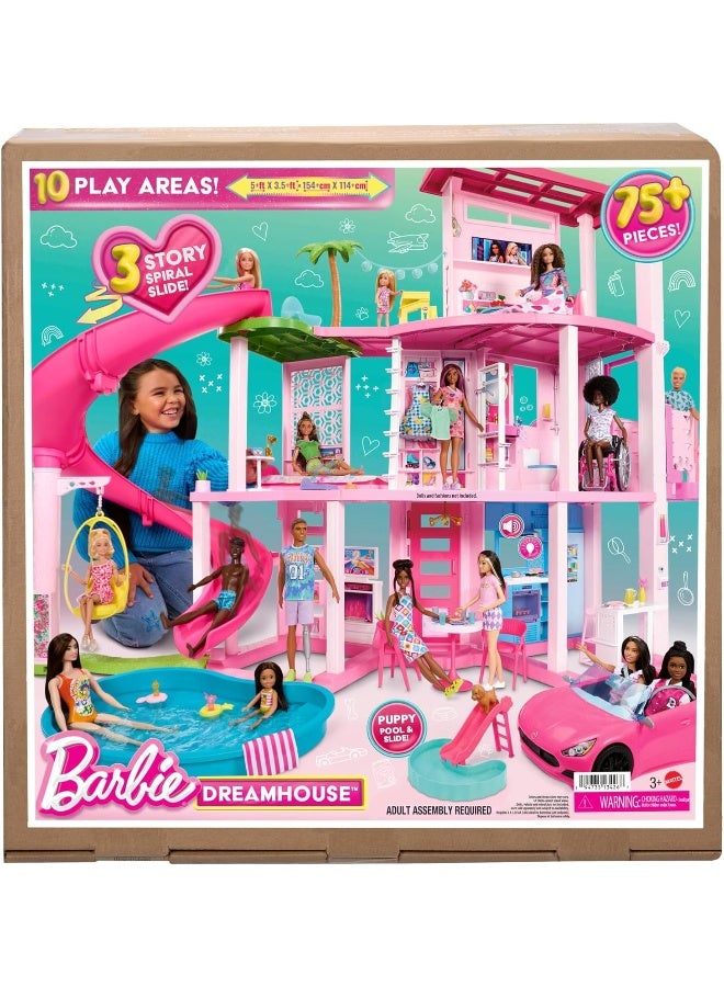 Barbie HMX10 Dollhouse Mannequin Dream House Set Spiral Design on 3 Levels and 10 Living Spaces with Over 75 Accessories, Children's Toy, From 3 Years