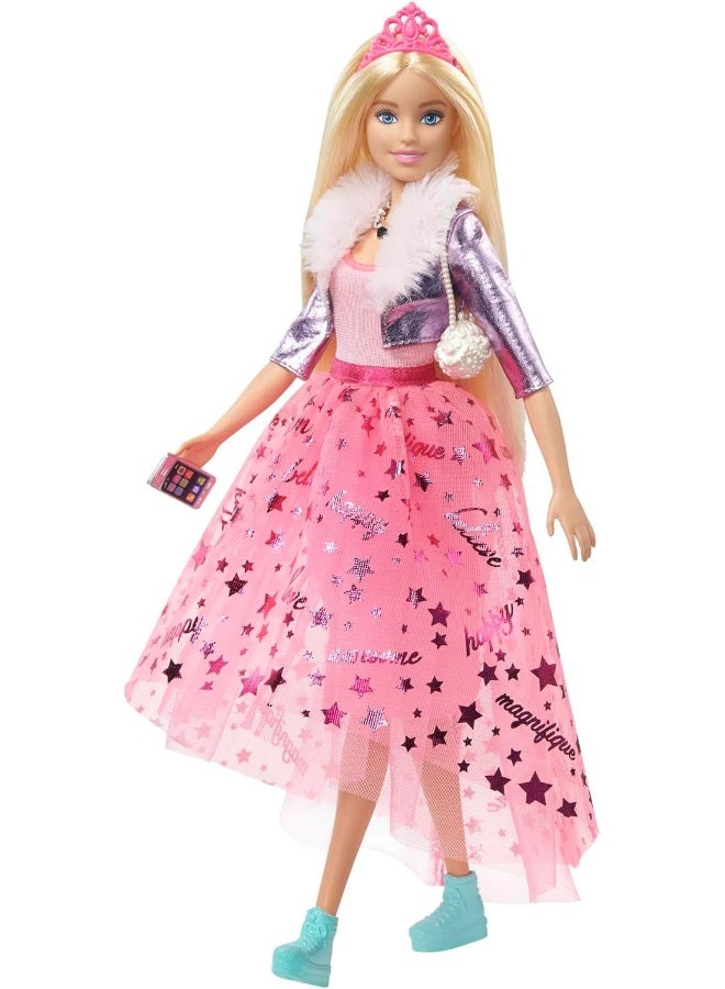 Barbie Princess Adventure Doll in Princess Fashion (12-in Blonde) Doll with Pet Puppy, 2 Pairs of Shoes, Tiara and 4 Accessories