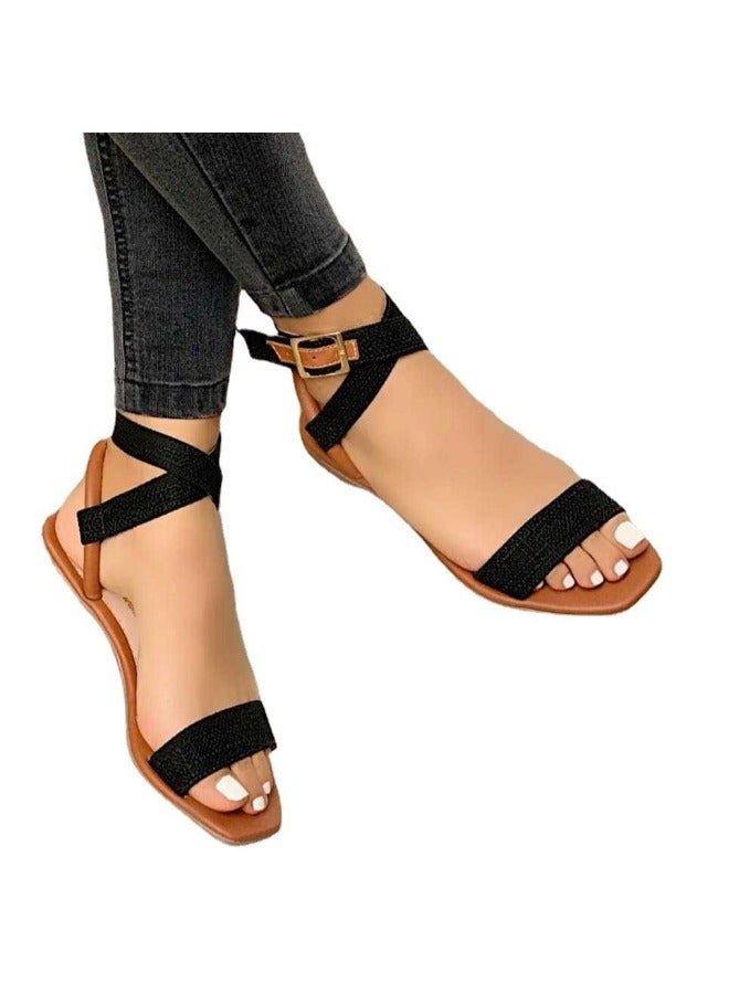 Womens Ankle Strappy Flip Flops Flat Gladiator Sandals Summer Beach Ladies Shoes