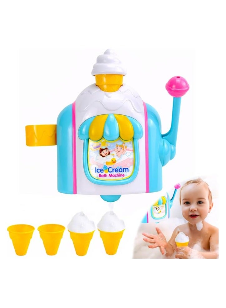 Children's bathroom water toys, fun squeeze ice cream maker bath bubble machine, bath toys for 3-5 year old children, ice cream foam maker bathtub toys with hooks will not fall off