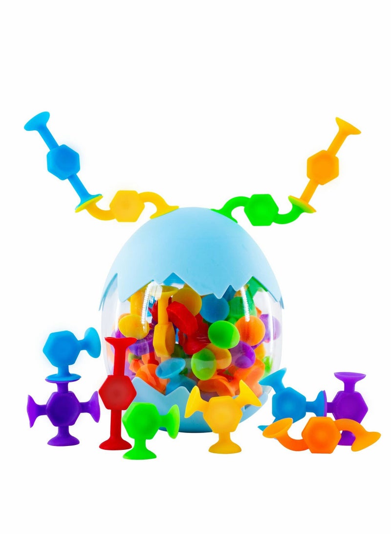 48-Piece Silicone Suction Toys Set with Dinosaur Eggshell Storage Organizer for Bathtime Fun
