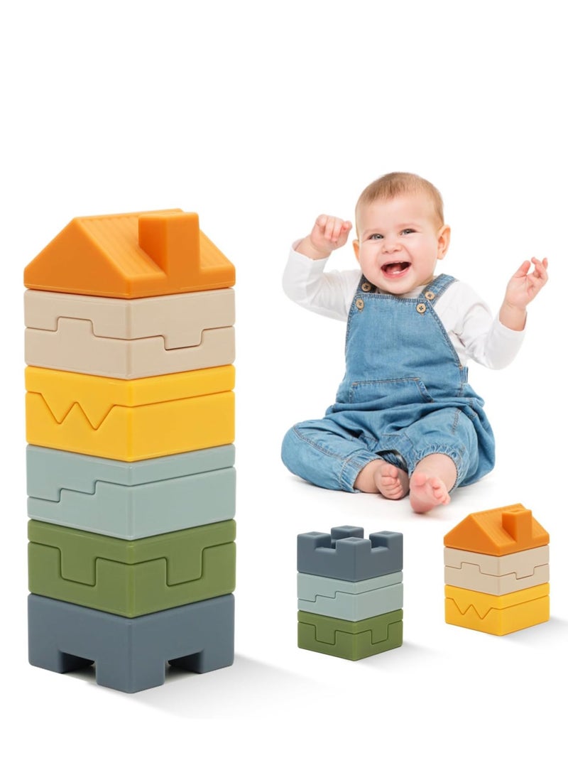 Baby Blocks Soft Building Blocks, 10 PCS Stacking Blocks Montessori Sensory Squeeze Baby Teething Toys for Toddler Kids 6 12 18 Months, Ideal Gift for Baby Boys Girls Birthday