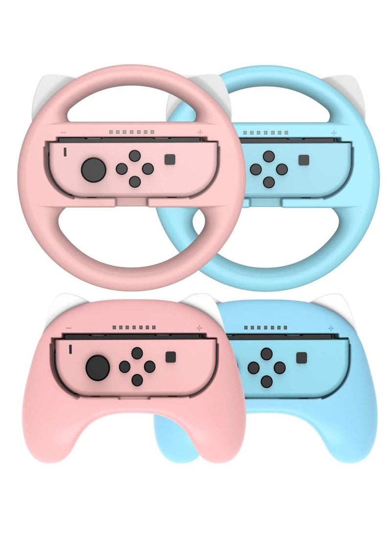 Switch Grip Kit Switch Steering Wheel for Controller Hand Grips for Nintendo Switch Controllers Comfort Racing Wheels Mario Kart 8 Deluxe Nintendo Switch Accessories 4 Pack