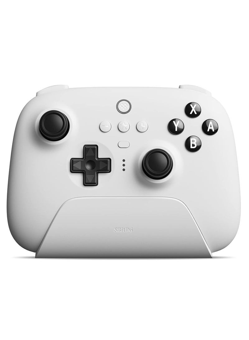 Ultimate Bluetooth Controller with Charging Dock, Wireless Pro Controller with Hall Effect Sensing Joystick, Compatible with Switch, Windows, and Steam Deck (White)