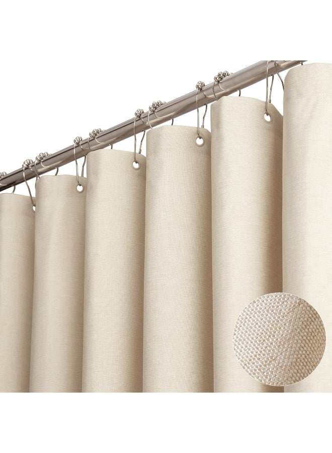Bttn Extra Long Fabric Shower Curtain 84 Inch Linen Textured Heavy Duty Cloth Shower Curtain Set With 12 Plastic Hooks Large For Bathroom72 Inch X84 Inch Beige/Cream