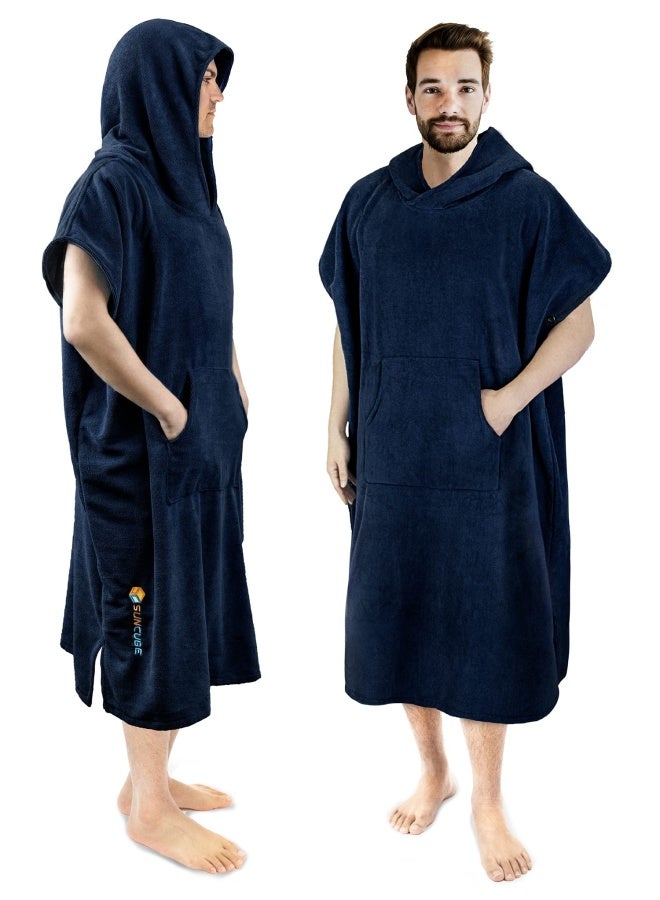 Sun Cube  Surf Poncho Changing Robe With Hood Thick Quick Dry Microfiber Wetsuit Changing Towel For Surfing Beach Swim Outdoor Sports Men Absorbent Wearable Towel Cover Up With Pocket Navy Blue