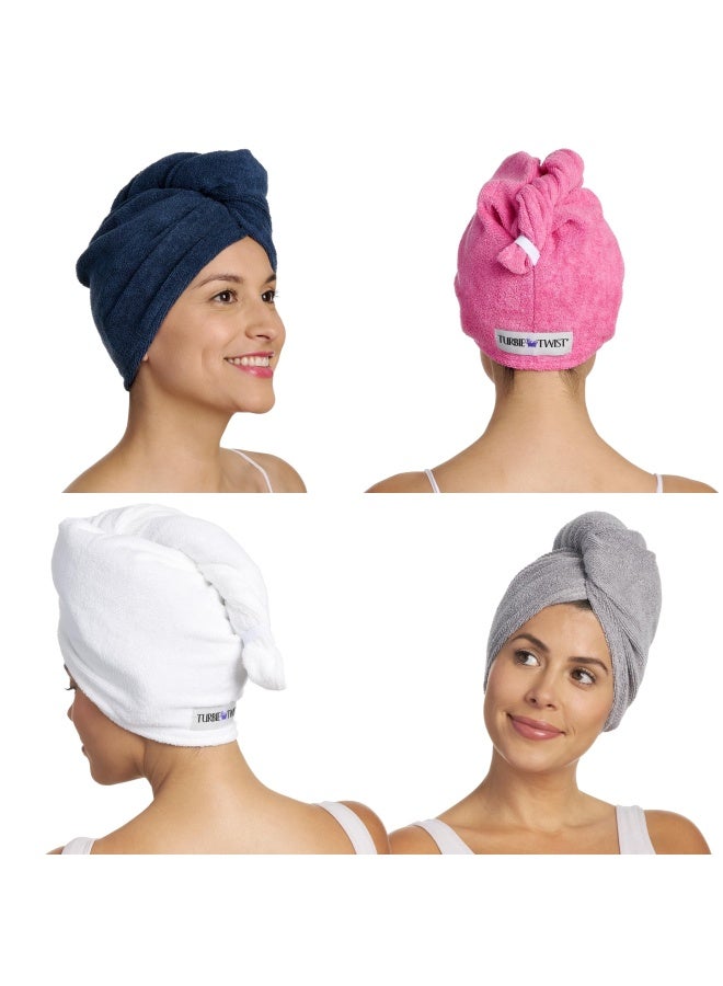 Microfiber Hair Towel Wrap For Women And Men   4 Pack   Bathroom Essential Accessories   Quick Dry Hair Turban For Drying Curly  Long And Thick Hair  Pink  Blue  Grey  White