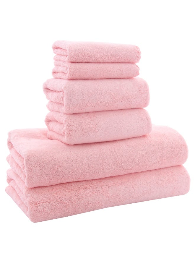 Moonqueen Ultra Soft Towel Set - Quick Drying - 2 Bath Towels 2 Hand Towels 2 Washcloths - Microfiber Coral Velvet Highly Absorbent Towel For Fitness  Bathroom  Sports  Yoga  Travel  Pink  6 Pieces