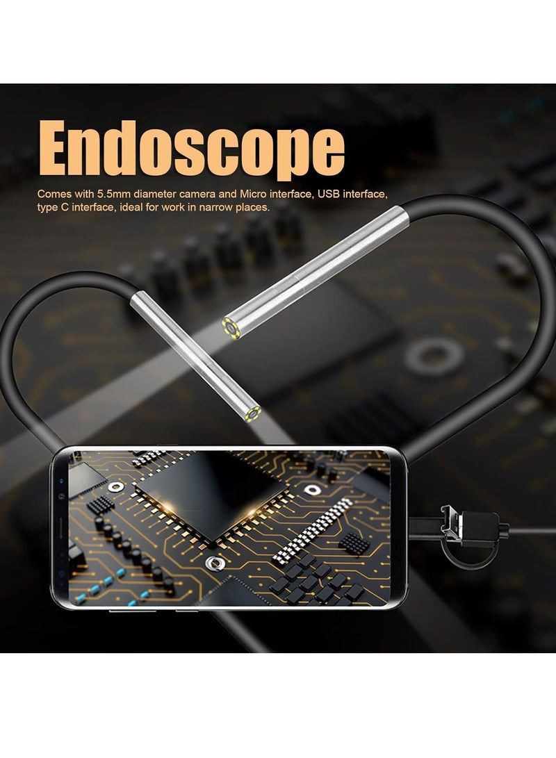 Endoscope Camera with Light, Snake Inspection Cameras for 10 m Cable, Semi-Rigid Cable Endoscope, 7.9 mm Type C Endoscope Camera Mobile Phone and 6 LEDs, USB Endoscope Camera