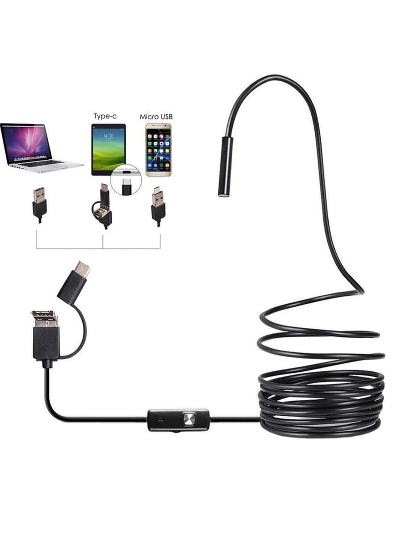 Endoscope Camera with Light, Snake Inspection Cameras for 10 m Cable, Semi-Rigid Cable Endoscope, 7.9 mm Type C Endoscope Camera Mobile Phone and 6 LEDs, USB Endoscope Camera