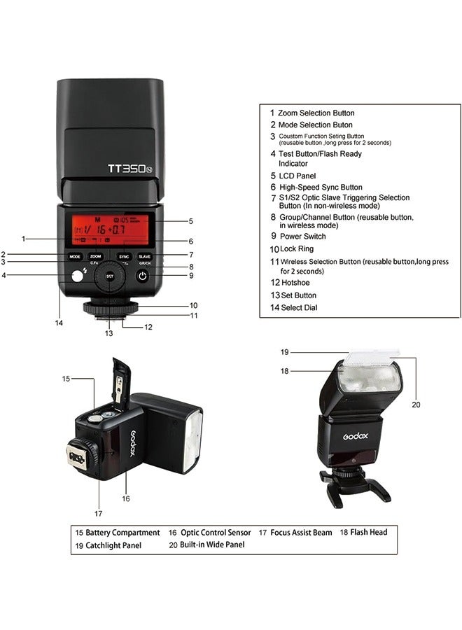 GODOX TT350N TTL Camera Flash for Nikon Cameras GN36 1/8000s HSS Mini Speedlight