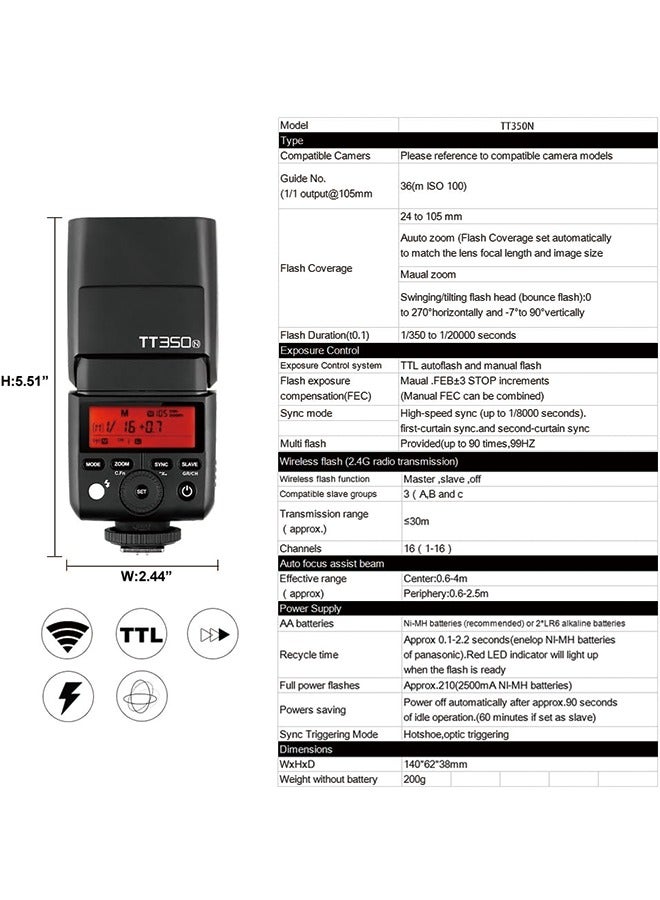 GODOX TT350N TTL Camera Flash for Nikon Cameras GN36 1/8000s HSS Mini Speedlight