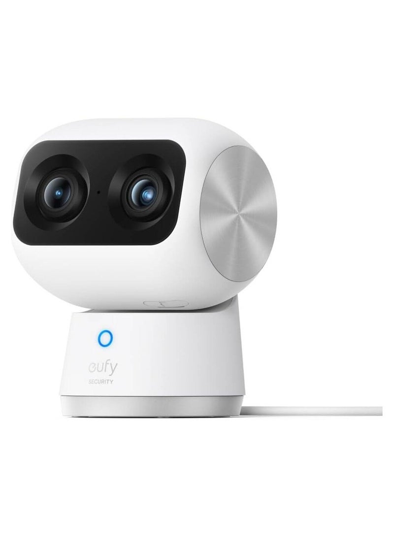 Eufy Indoor Cam S350, Dual Cameras, 4K UHD Resolution Security Camera with 8 Zoom and 360 PTZ, Human/Pet AI, Ideal for Baby Monitor/Pet Camera/Home Security, Dual-Band Wi-Fi 6, Plug in