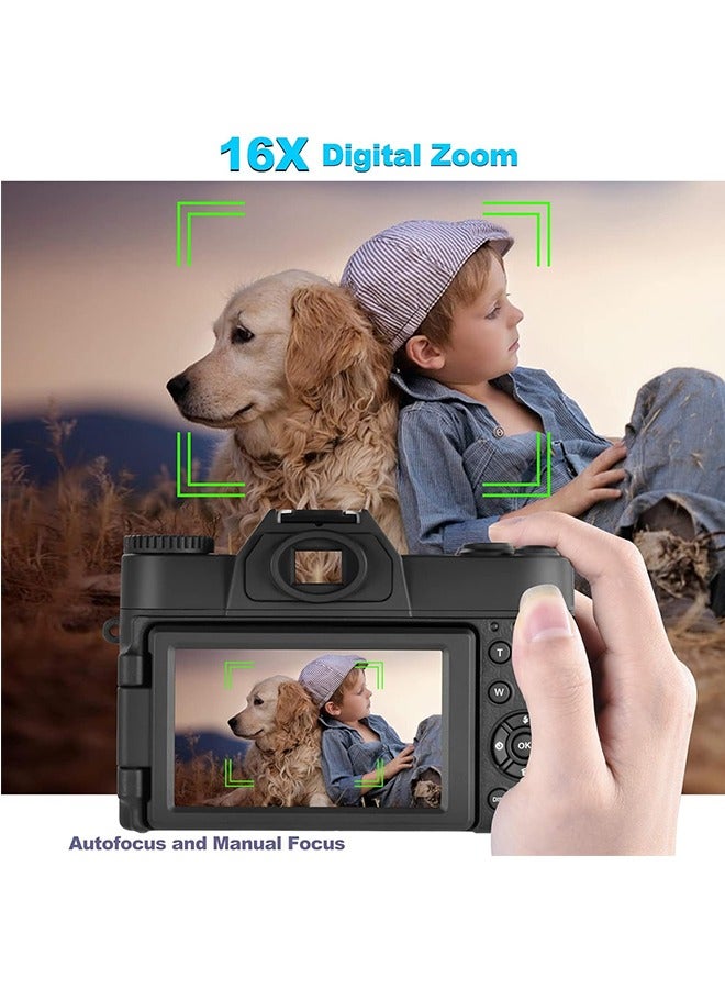 4K Digital Camera for Photography and Video,Autofocus 16X 48MP HD Vlogging Camera for YouTube with WiFi Anti-Shake Compact Vedio Camera with 3