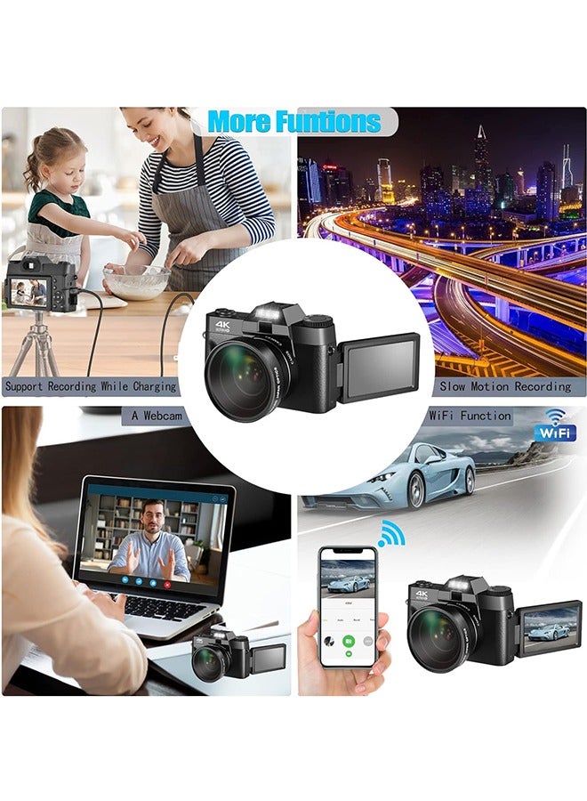 4K Digital Camera for Photography and Video,Autofocus 16X 48MP HD Vlogging Camera for YouTube with WiFi Anti-Shake Compact Vedio Camera with 3