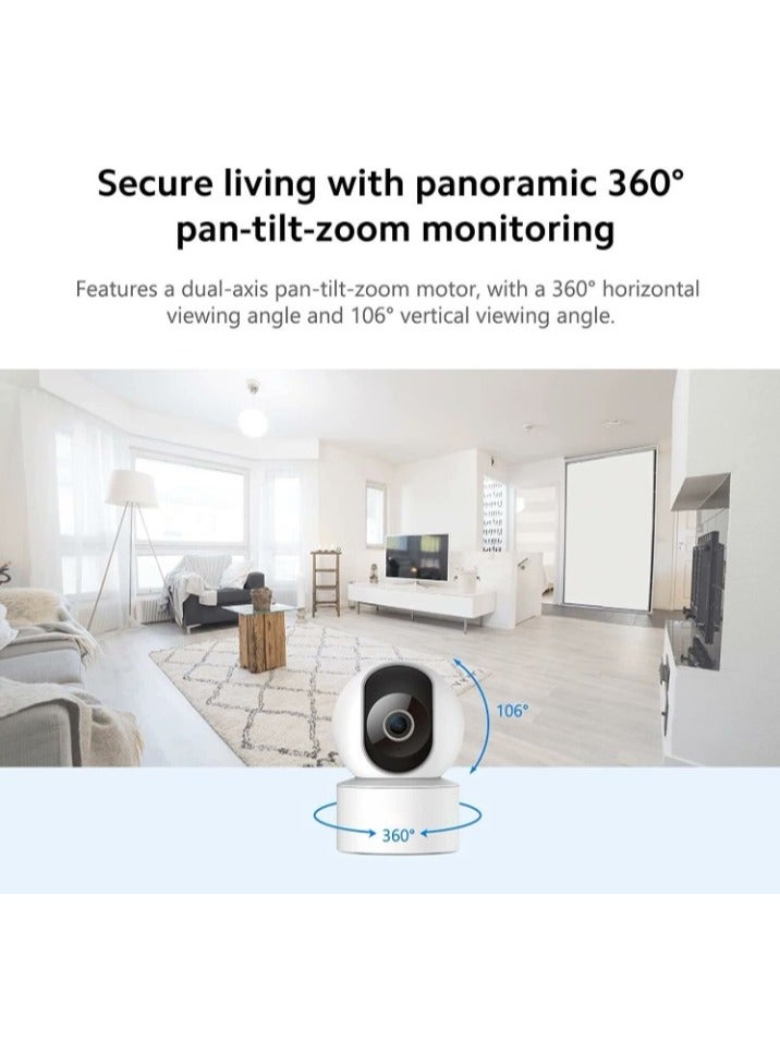 Smart C200 Home Security Surveillance Camera 1080P 360 Degree View AI Human Detection Two-Way Communication Supports Google and Alexa White Color