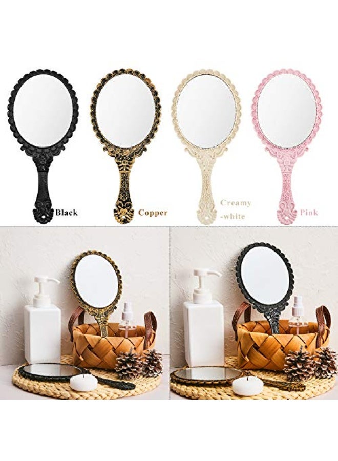 2 Pieces Vintage Handheld Mirror Portable Embossed Flower Mirror Hand Held Decorative Mirrors Compact Mirror With Handle For Face Makeup Travel Personal Cosmetic Salon Mirror Black Bronze
