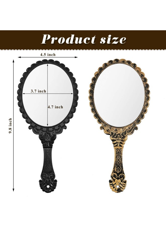 2 Pieces Vintage Handheld Mirror Portable Embossed Flower Mirror Hand Held Decorative Mirrors Compact Mirror With Handle For Face Makeup Travel Personal Cosmetic Salon Mirror Black Bronze