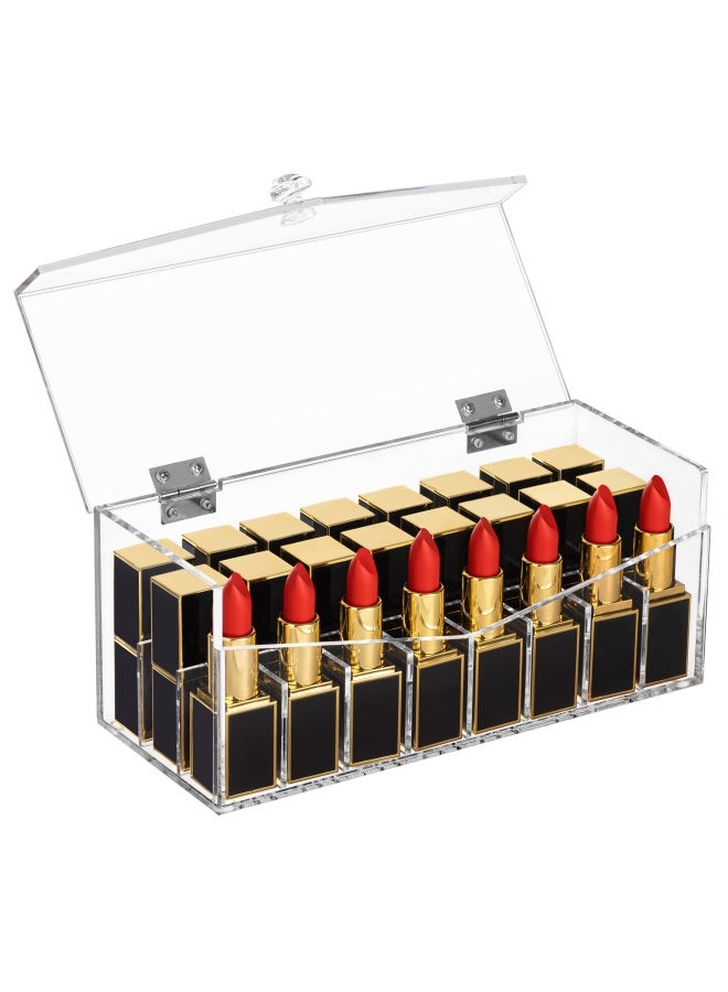 24 Spaces Acrylic Lipstick Organizer With Lid Dustproof Lipgloss Holder Case Beauty Makeup Storage