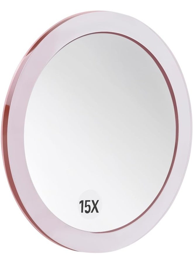 15X Magnifying Mirror - with 3 Mounting Suction Cups - Used for Precise Makeup - Eyebrows/Tweezing - Blackhead/Blemish Removal - Bathroom/Travel Makeup Mirror - 6 Inch Round (Rose Gold)