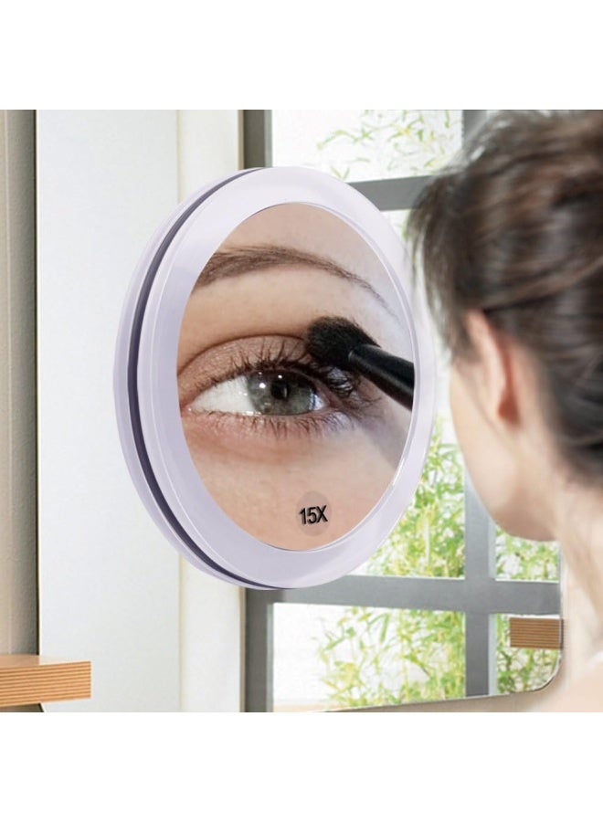 15X Magnifying Mirror - with 3 Mounting Suction Cups - Used for Precise Makeup - Eyebrows/Tweezing - Blackhead/Blemish Removal - Bathroom/Travel Makeup Mirror - 6 Inch Round (Rose Gold)