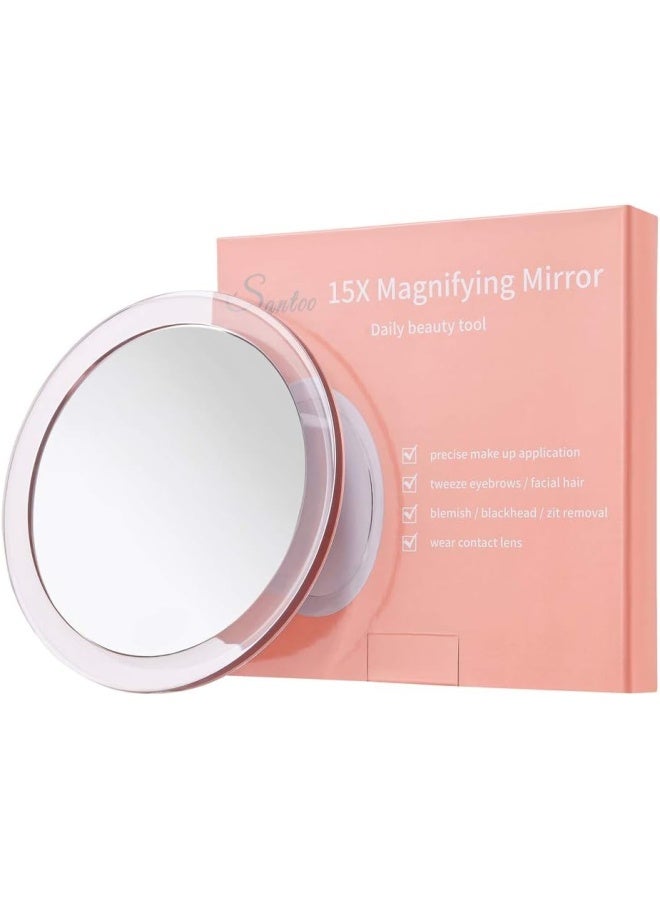 15X Magnifying Mirror - with 3 Mounting Suction Cups - Used for Precise Makeup - Eyebrows/Tweezing - Blackhead/Blemish Removal - Bathroom/Travel Makeup Mirror - 6 Inch Round (Rose Gold)