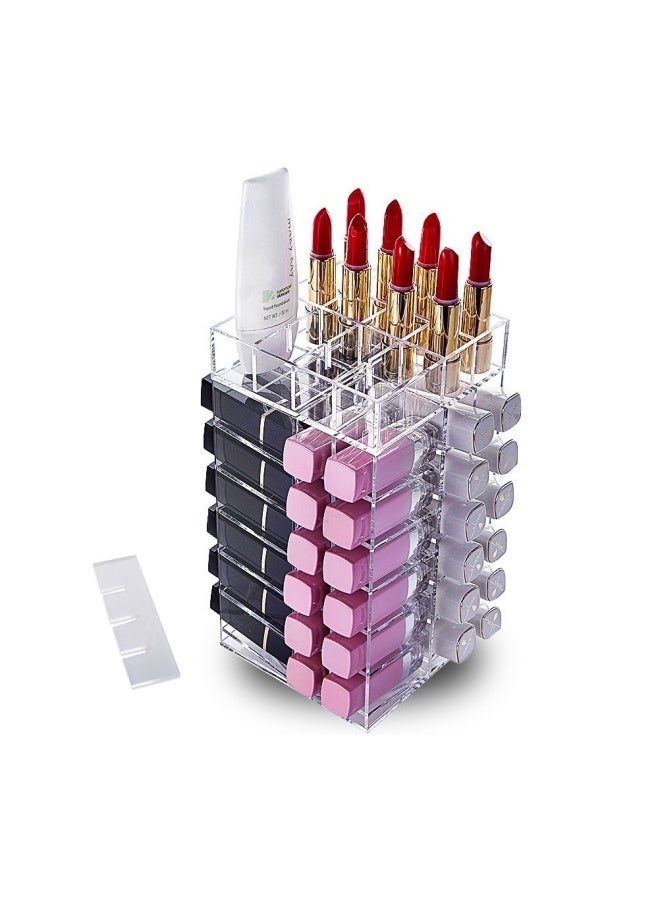 Type 1 Lipstick Holder  Acrylic Rotating 64 Lipstick Tower Organiser Spinning Lipstick Tower Lipgloss Holder With Removable Dividers