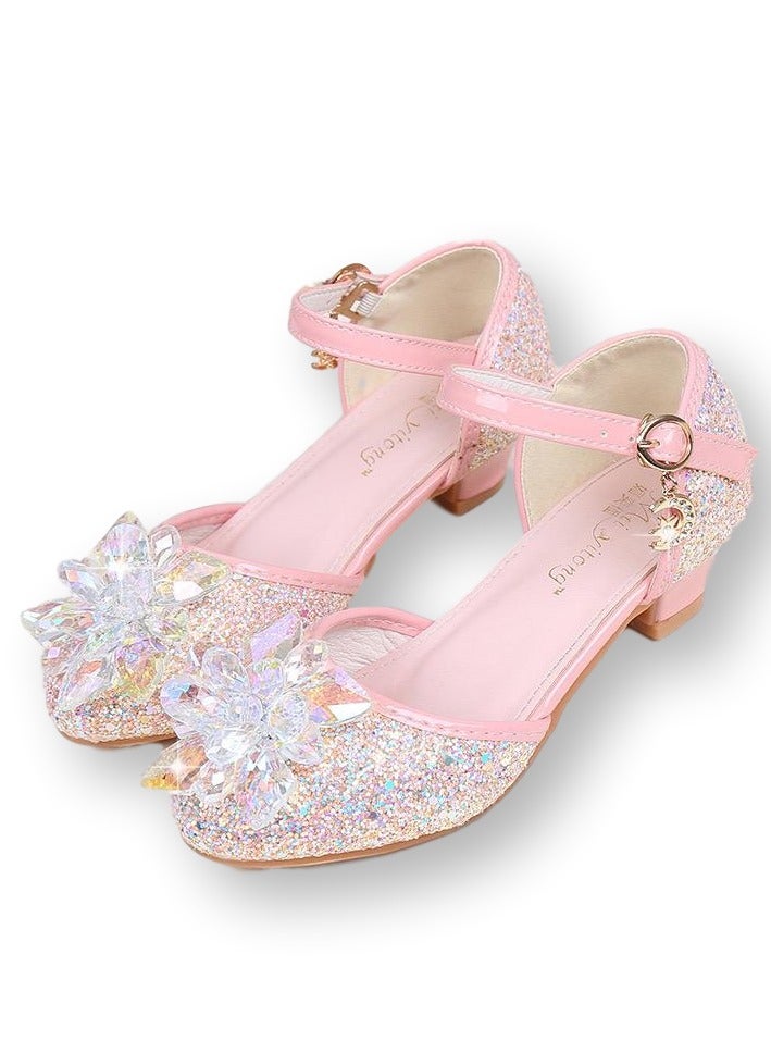 Girls Princess Leather Shoes for Kids Sandals Crystal Glitter Children High Heel Diamond Student Banquet Dance Show Shoes